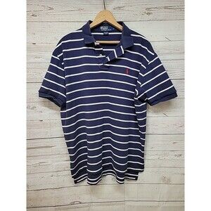 Ralph Lauren Polo‎ Men's Large Navy White Stripes Short Sleeve Top Cotton Read